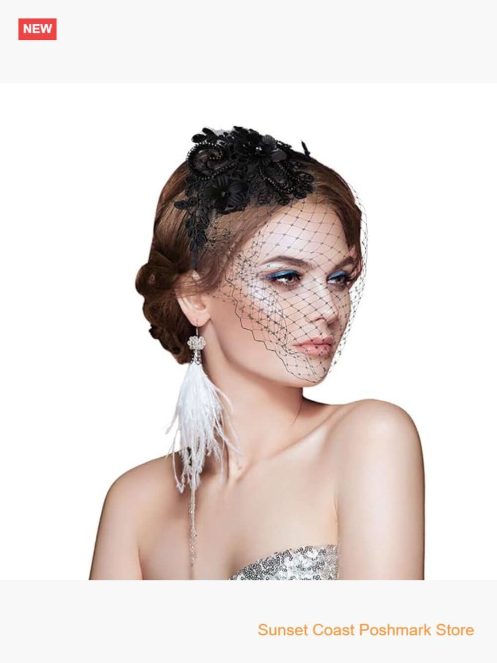 Black Mesh Veil Headband Fascinator Bridal Tea Party Wedding Birdcage Veil